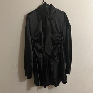 shein black button down mini dress with tie